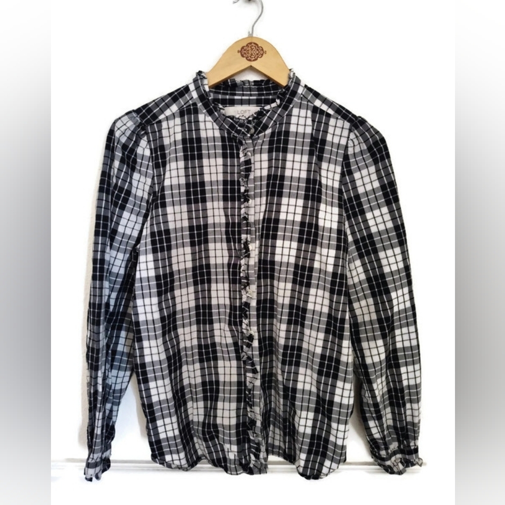 Black And White Plaid Loft Button Down Festival Prairie Fair Shirt